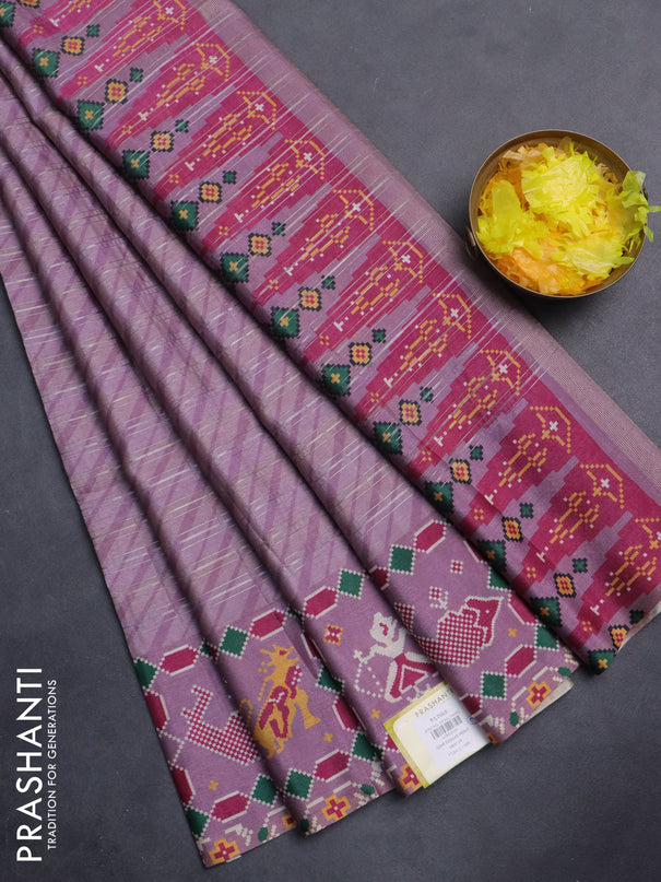 Semi tussar saree mild purple with leheriya prints and patola printed border