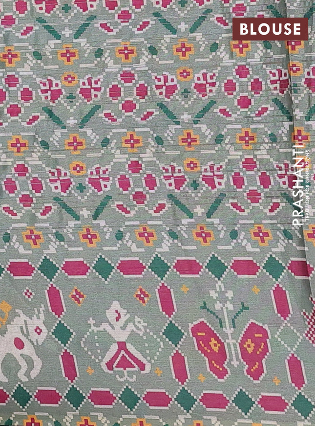 Semi tussar saree pastel green with leheriya prints and patola printed border