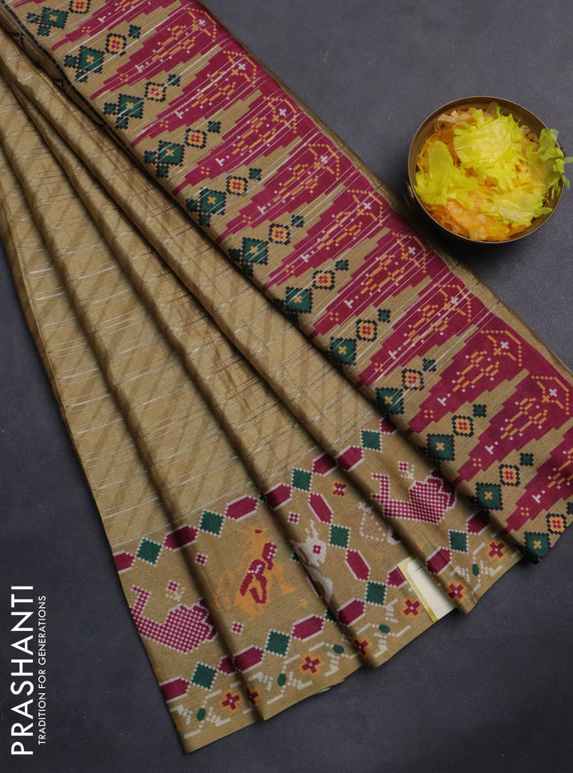 Semi tussar saree sandal with leheriya prints and patola printed border