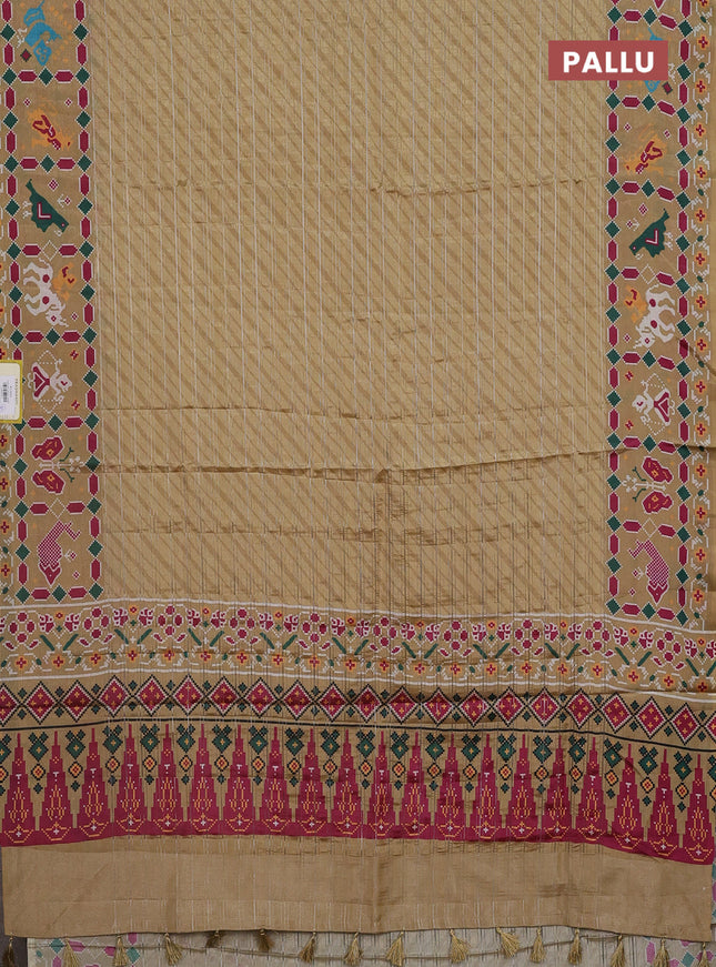 Semi tussar saree sandal with leheriya prints and patola printed border