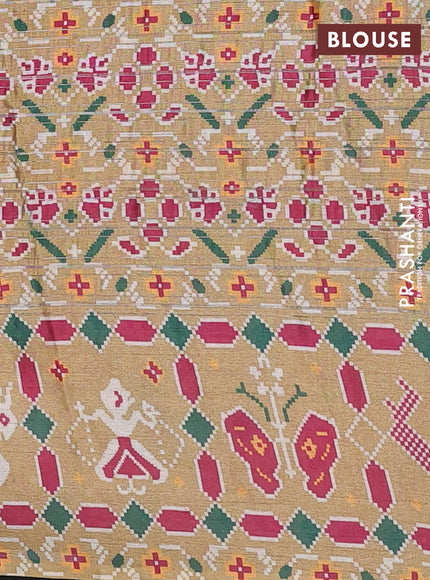 Semi tussar saree sandal with leheriya prints and patola printed border