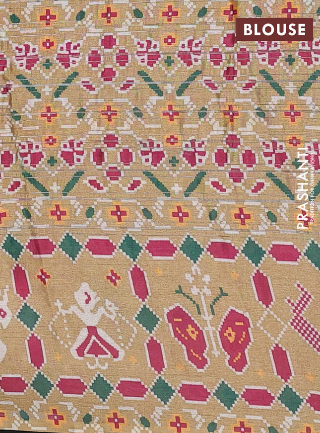 Semi tussar saree sandal with leheriya prints and patola printed border