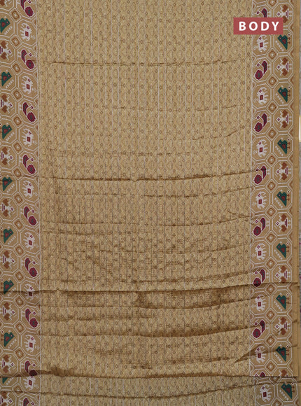 Semi tussar saree sandal with zari stripes pattern and patola printed border