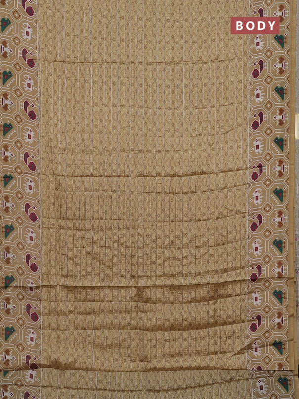 Semi tussar saree sandal with zari stripes pattern and patola printed border