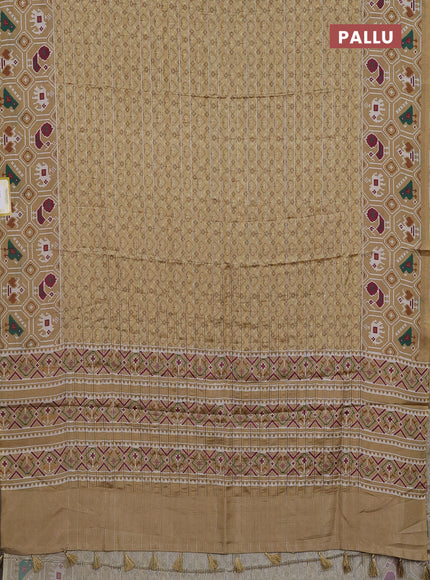 Semi tussar saree sandal with zari stripes pattern and patola printed border