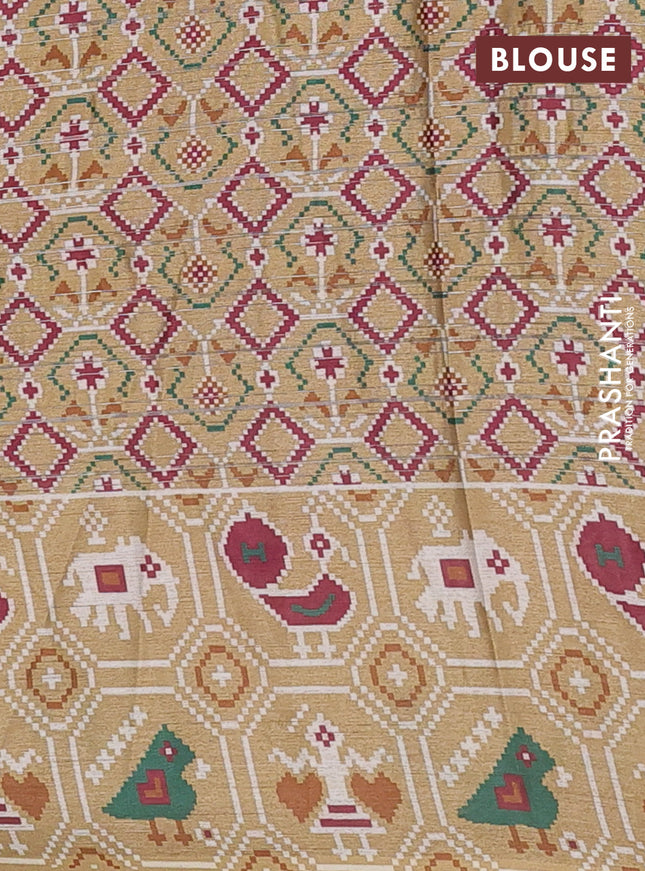 Semi tussar saree sandal with zari stripes pattern and patola printed border