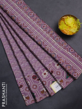 Semi tussar saree mild purple with zari stripes pattern and patola printed border