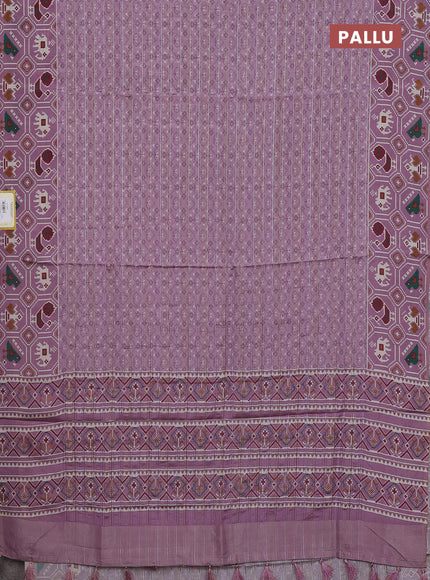Semi tussar saree mild purple with zari stripes pattern and patola printed border