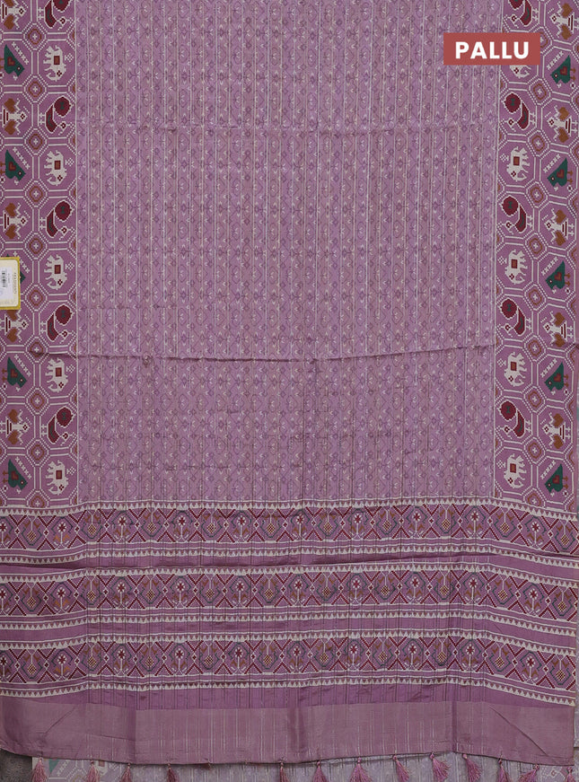 Semi tussar saree mild purple with zari stripes pattern and patola printed border