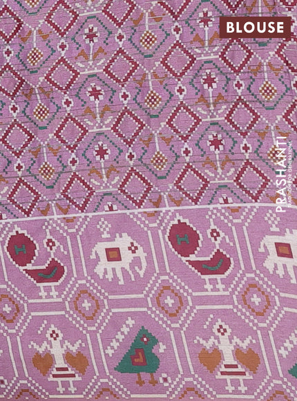 Semi tussar saree mild purple with zari stripes pattern and patola printed border