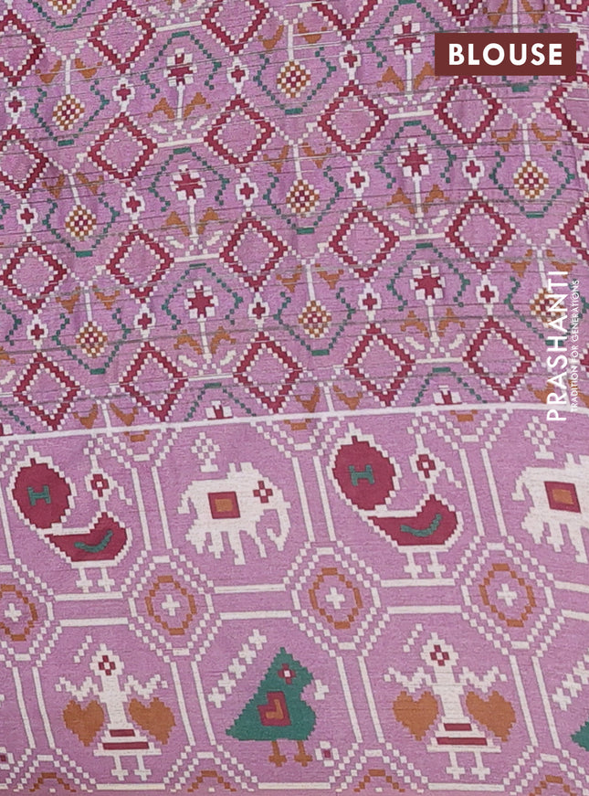 Semi tussar saree mild purple with zari stripes pattern and patola printed border