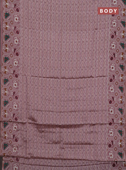 Semi tussar saree pastel pink with zari stripes pattern and patola printed border