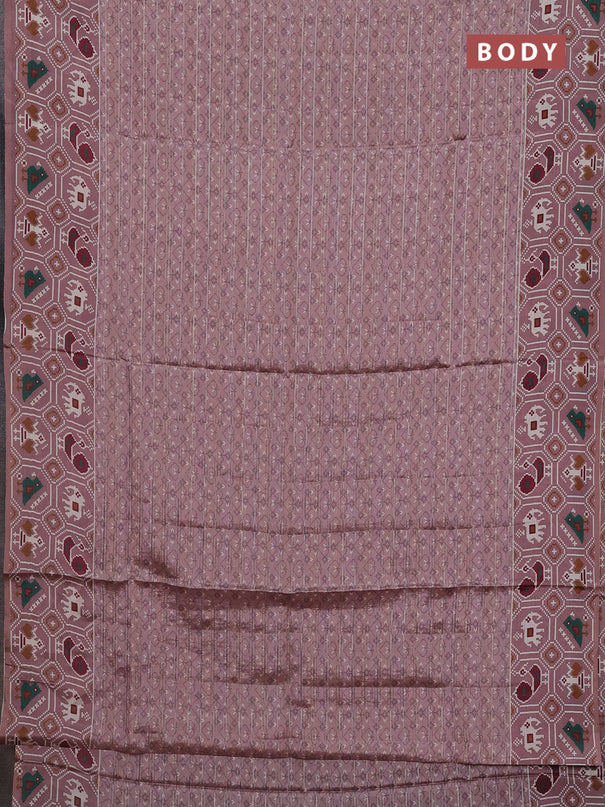 Semi tussar saree pastel pink with zari stripes pattern and patola printed border