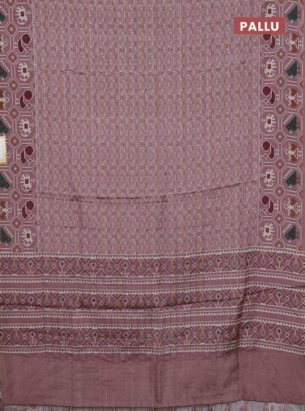 Semi tussar saree pastel pink with zari stripes pattern and patola printed border