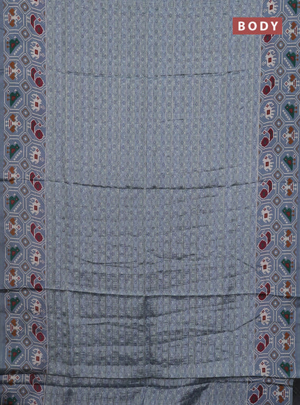 Semi tussar saree grey shade with zari stripes pattern and patola printed border