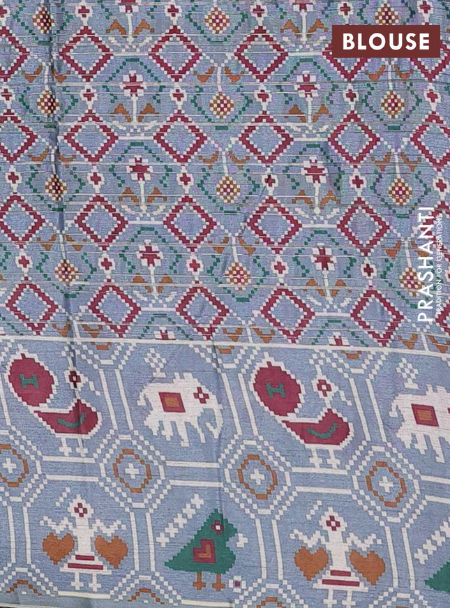 Semi tussar saree grey shade with zari stripes pattern and patola printed border