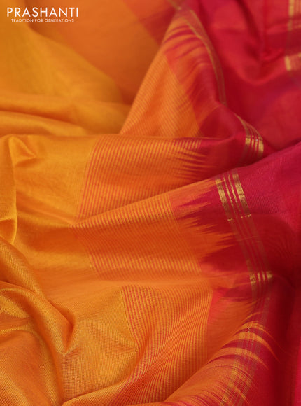 10 Yards silk cotton saree mustard yellow and red with plain body and annam zari woven border