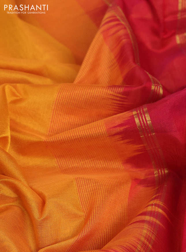 10 Yards silk cotton saree mustard yellow and red with plain body and annam zari woven border