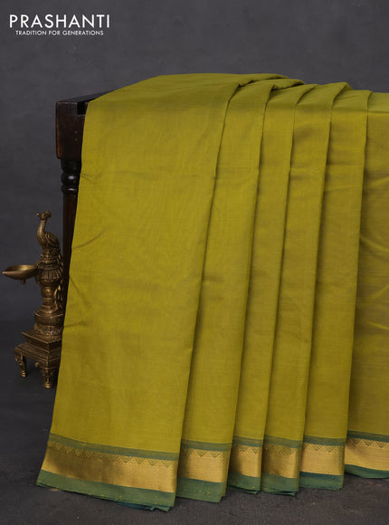 10 Yards silk cotton saree mehendi green and bottle green with plain body and zari woven border