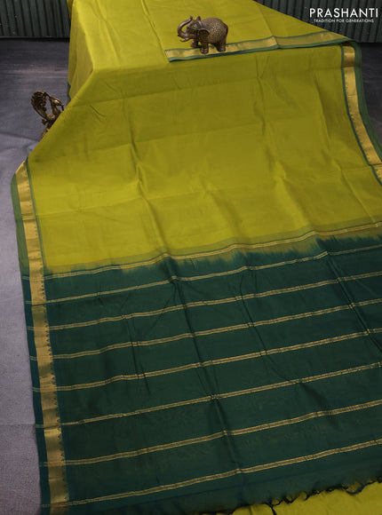 10 Yards silk cotton saree mehendi green and bottle green with plain body and zari woven border
