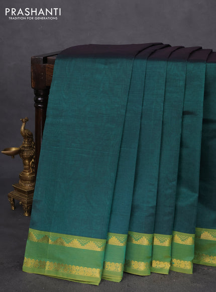 10 Yards silk cotton saree green and light green with plain body and rettapet zari woven border