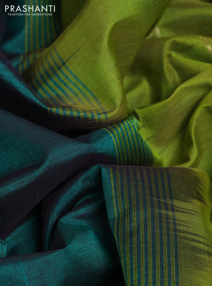 10 Yards silk cotton saree green and light green with plain body and rettapet zari woven border