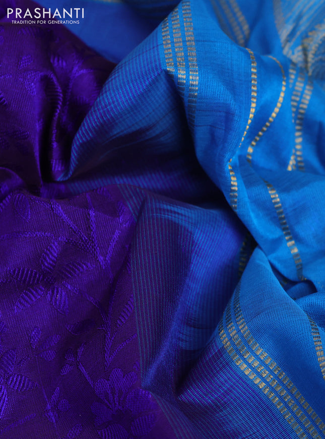 10 Yards silk cotton saree blue and cs blue with allover self emboss jacquard and zari woven border