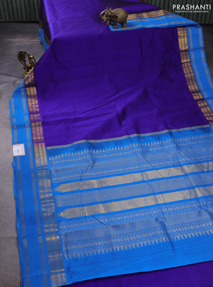 10 Yards silk cotton saree blue and cs blue with plain body and zari woven korvai border