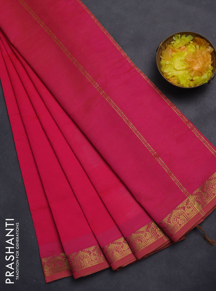 10 Yards poly cotton saree dual shade of pinkish yellow with plain body and zari woven border