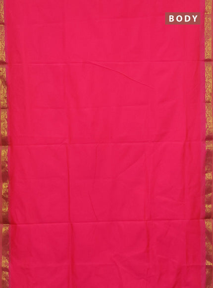 10 Yards poly cotton saree dual shade of pinkish yellow with plain body and zari woven border