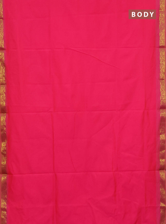 10 Yards poly cotton saree dual shade of pinkish yellow with plain body and zari woven border