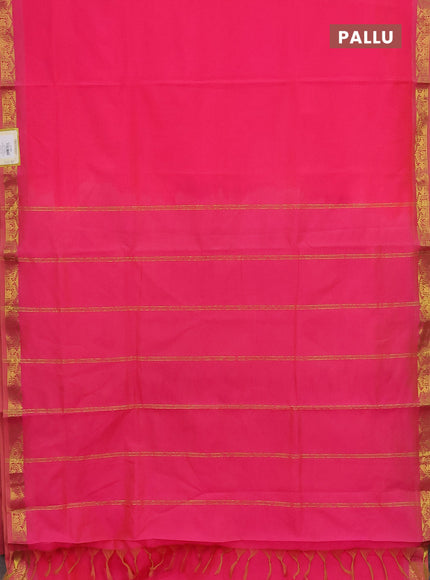 10 Yards poly cotton saree dual shade of pinkish yellow with plain body and zari woven border