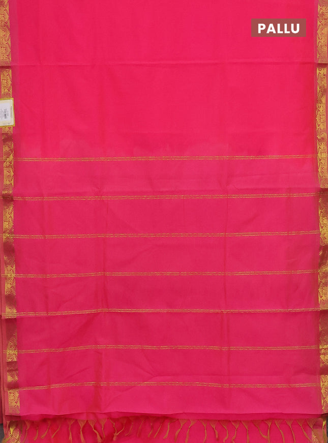 10 Yards poly cotton saree dual shade of pinkish yellow with plain body and zari woven border