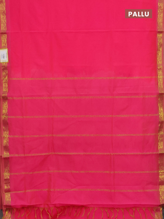 10 Yards poly cotton saree dual shade of pinkish yellow with plain body and zari woven border