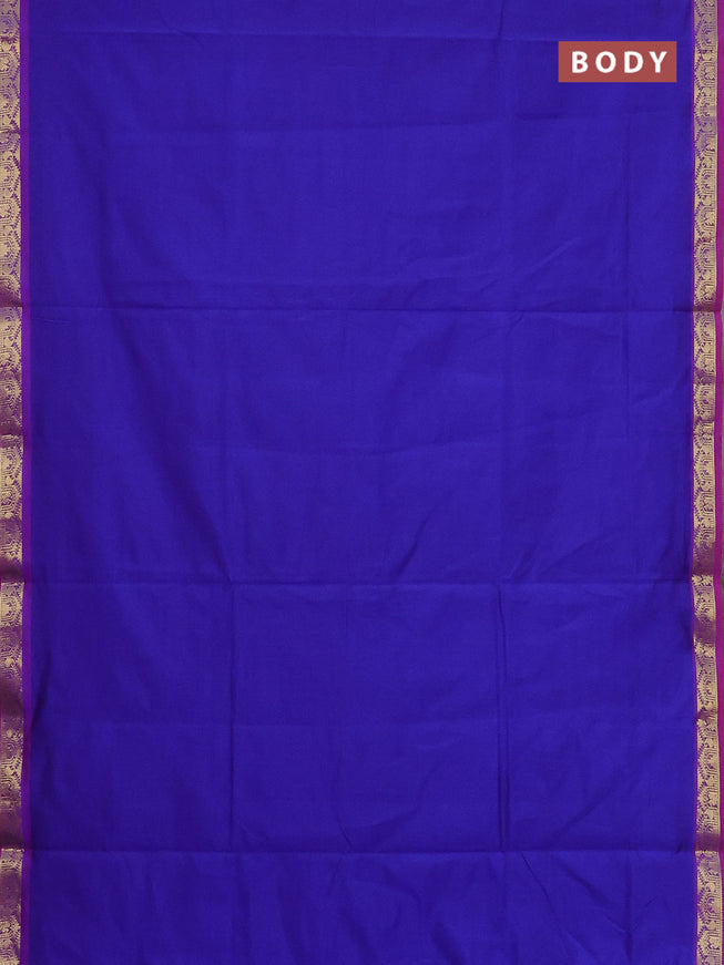 10 Yards poly cotton saree blue and pink with plain body and zari woven border