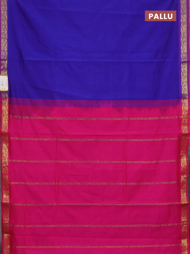 10 Yards poly cotton saree blue and pink with plain body and zari woven border