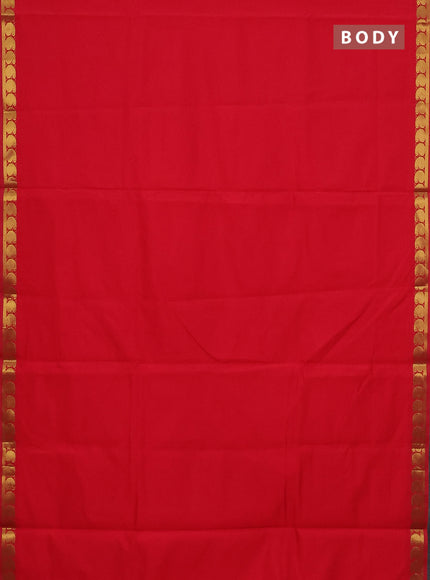10 Yards poly cotton saree red and dark mustard with plain body and zari woven border
