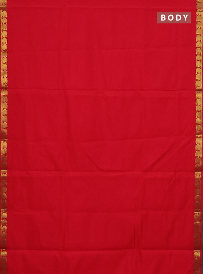10 Yards poly cotton saree red and dark mustard with plain body and zari woven border