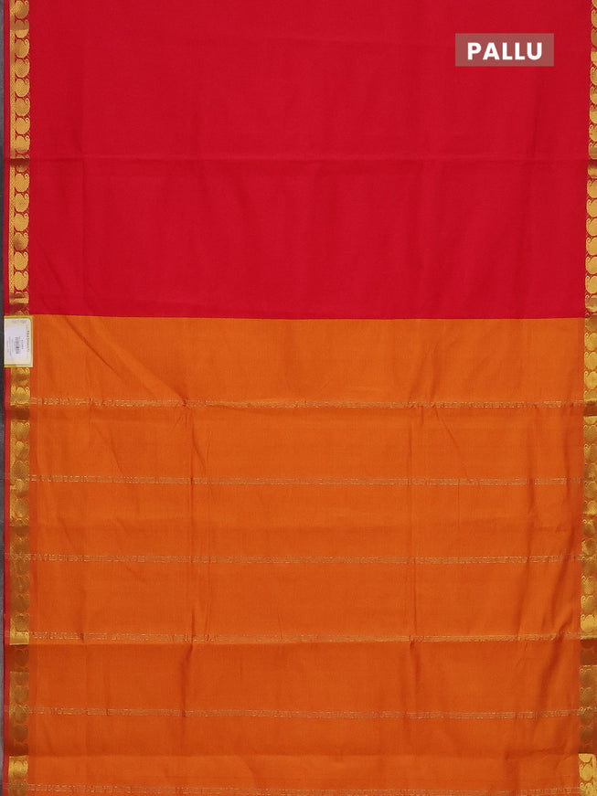 10 Yards poly cotton saree red and dark mustard with plain body and zari woven border