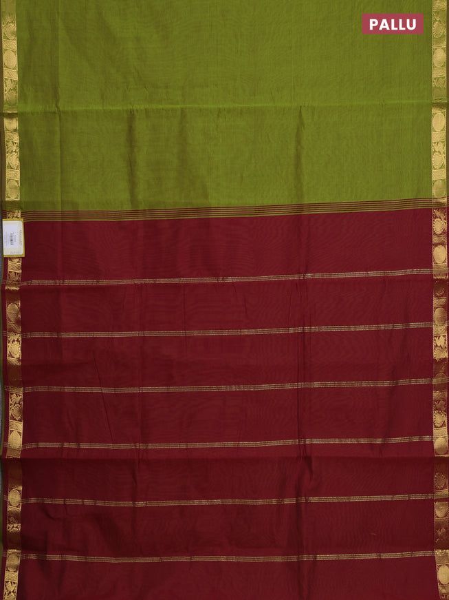 10 Yards poly cotton saree light green and maroon with plain body and zari woven border