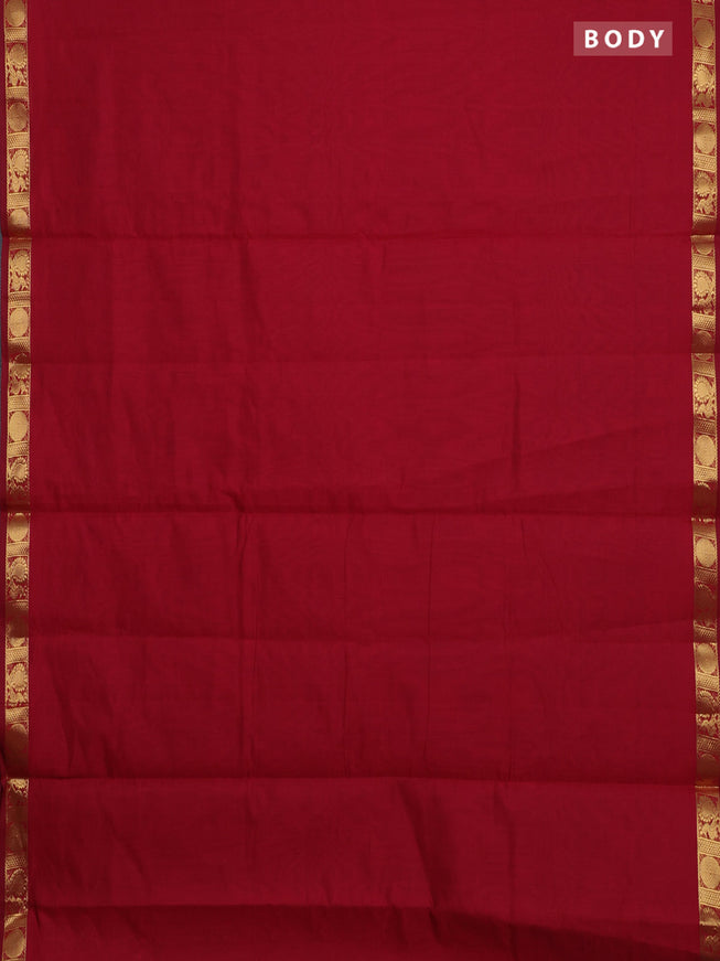 10 Yards poly cotton saree red and purple with plain body and zari woven border