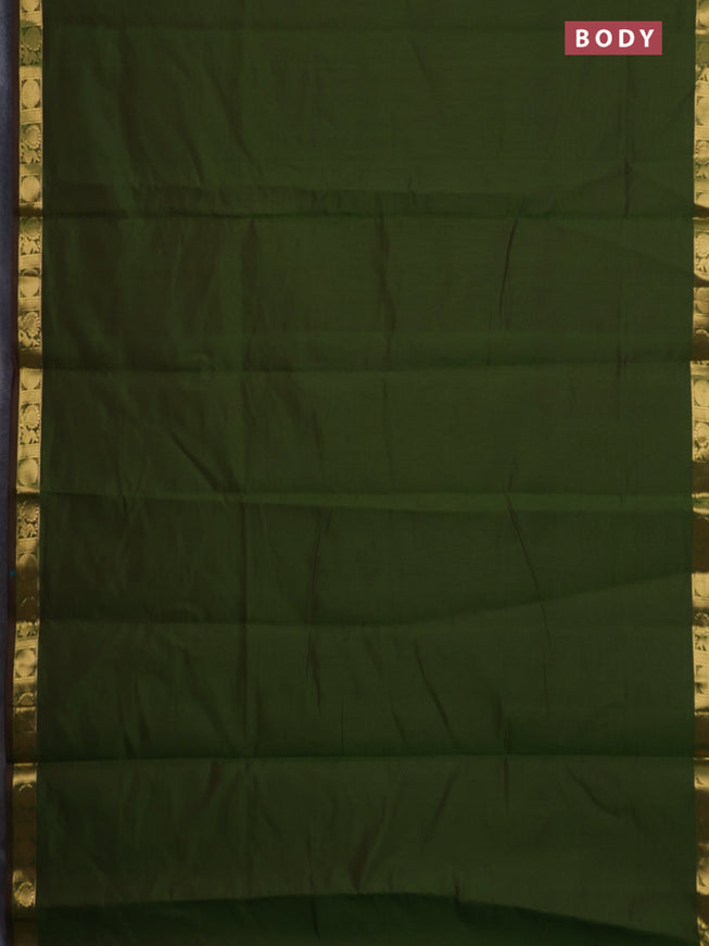 10 Yards poly cotton saree sap green and dark mustard with plain body and zari woven border