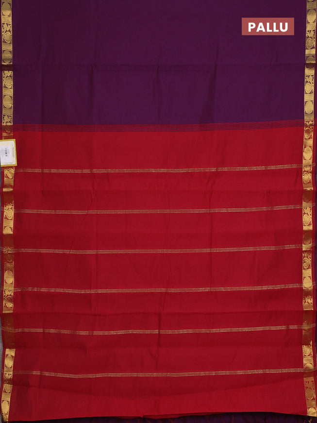 10 Yards poly cotton saree wine shade and red with plain body and zari woven border