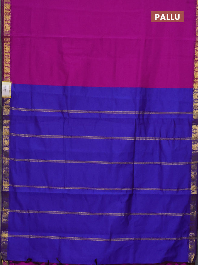 10 Yards poly cotton saree purple and blue with plain body and zari woven border
