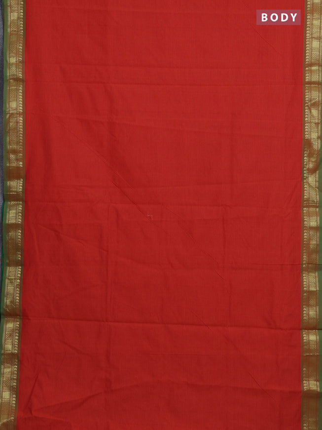 10 Yards poly cotton saree rustic orange and green with allover stripe pattern and zari woven border