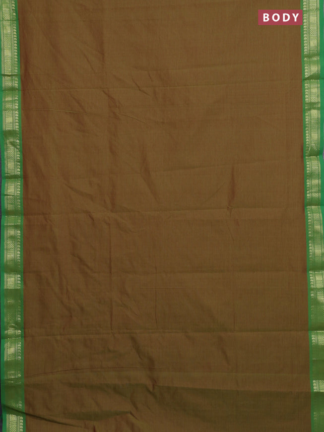 10 Yards poly cotton saree mehendi green and maroon with allover stripe pattern and zari woven border