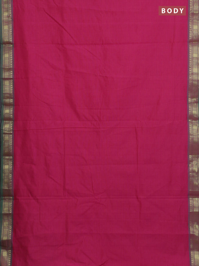 10 Yards poly cotton saree dark pink and sap green with allover stripe pattern and zari woven border