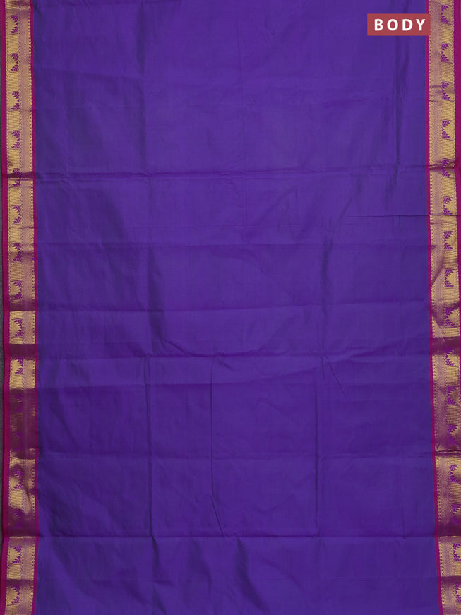 10 Yards poly cotton saree dual shade of greenish violet and purple with plain body and zari woven border