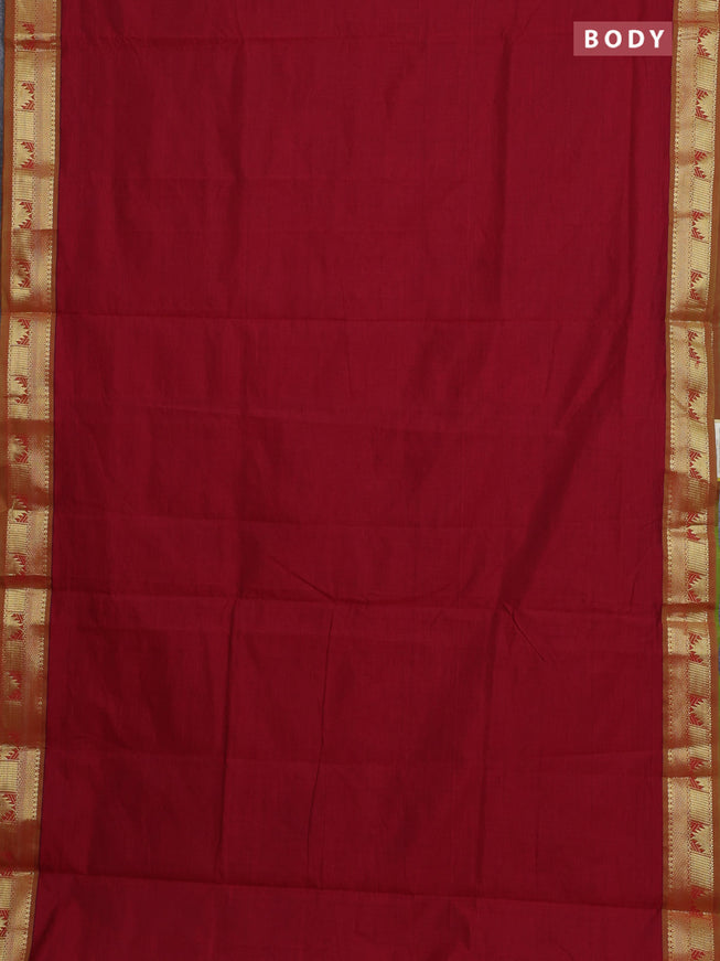 10 Yards poly cotton saree maroon and light green with plain body and zari woven border