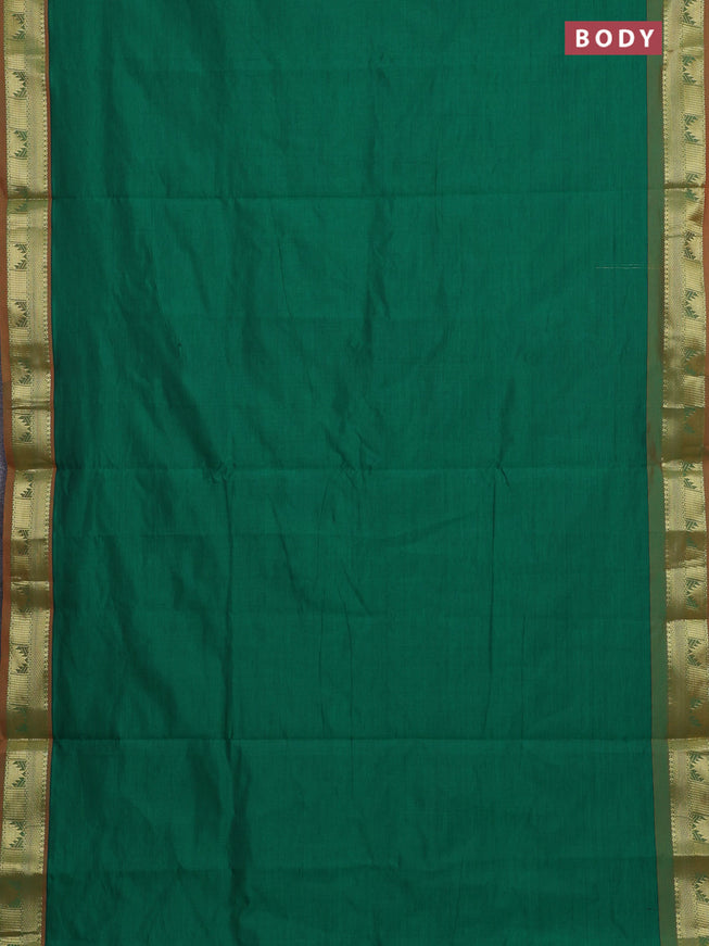 10 Yards poly cotton saree green and orange with plain body and zari woven border